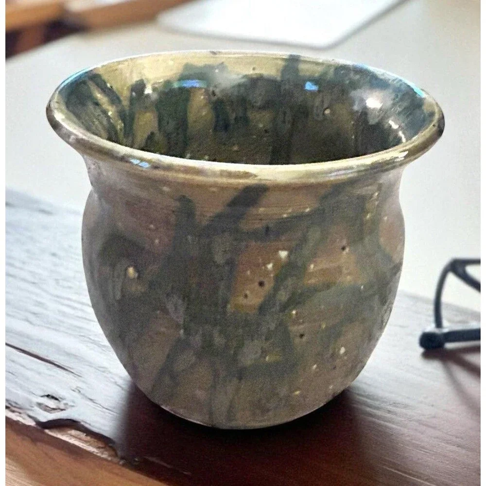 Vtg Hartman Pottery Studio Art Drip Glaze Wide Mouth Vase Johnathan Hartman 5
